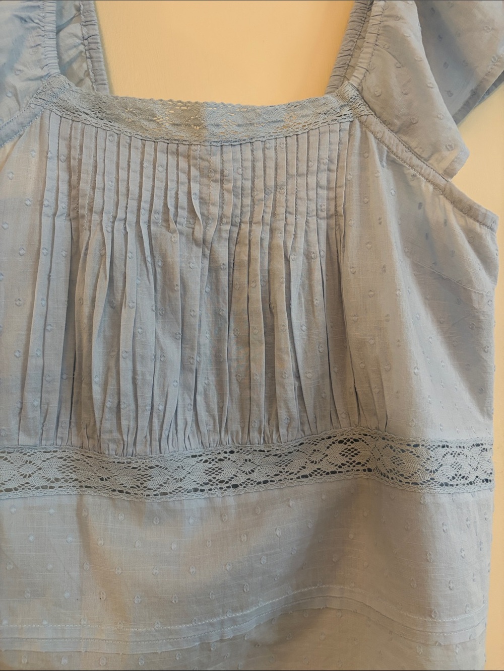 And Now This Women’s Blue Swiss Dor Ruffle Sleeve Peasant Top, size M - Picture 4 of 5